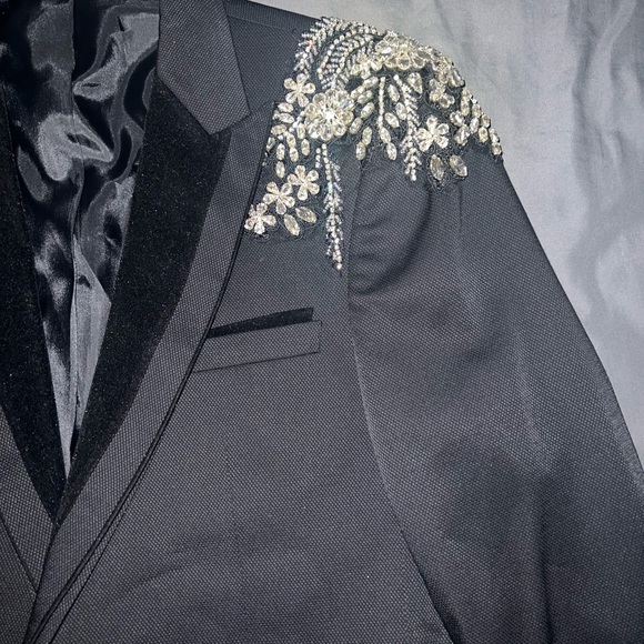 Mens Black Rhinestone Prom Suit - Picture 3 of 7